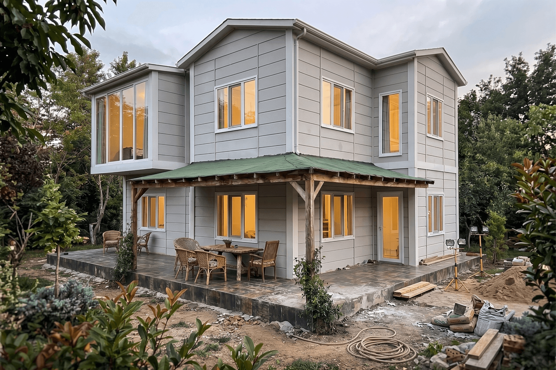 Gri Kaplama Çift Katlı Prefabrik Villa